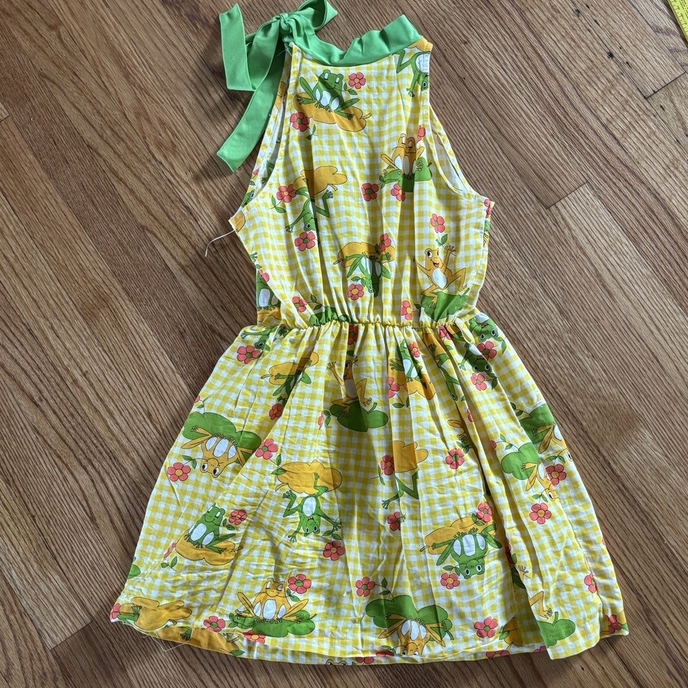 VINTAGE 60s 70s Miss B Shift Dress Size 10 Yellow Gingham Adorable Frogs Teen SZ - Picture 8 of 9